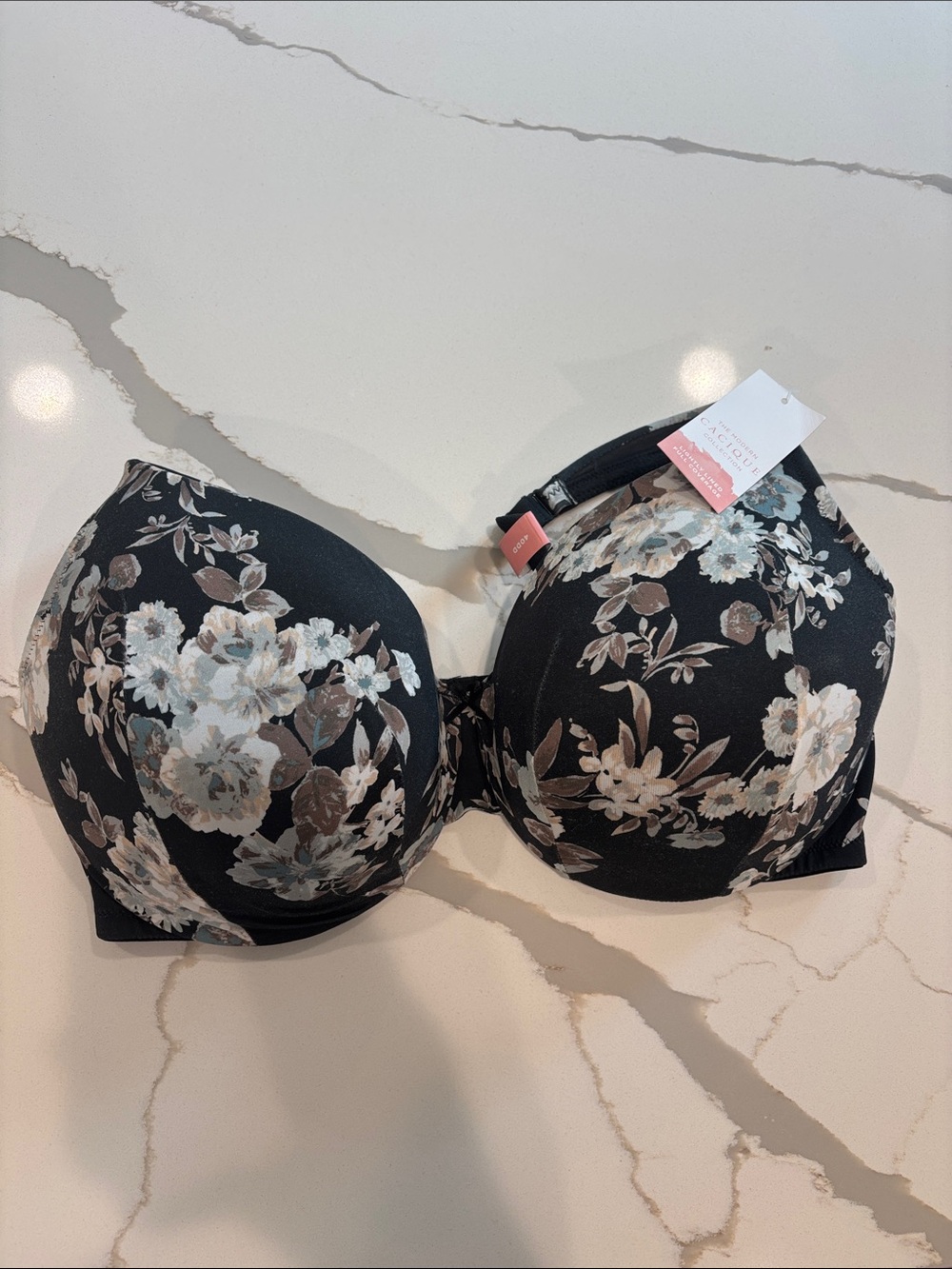 Cacique 40DD Floral Print Black Bra